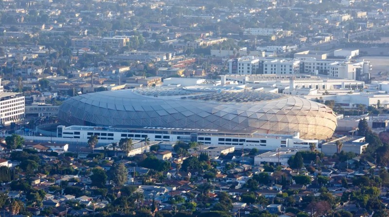 Intuit Dome exterior showing spaceship design